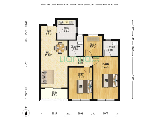 春语蓝庭 3室1厅2卫 97平方