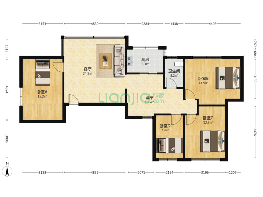 江北十四号小区 4室2厅1卫 102平方