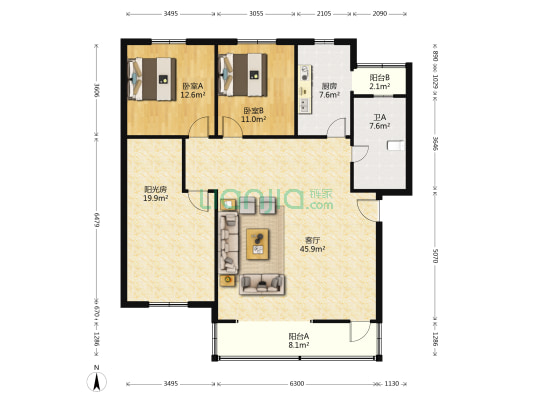 桂花新村 2室1厅1卫 127平方