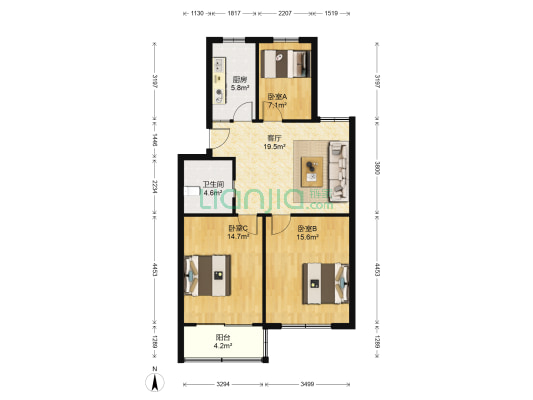 中华西村 3室1厅1卫 85平方