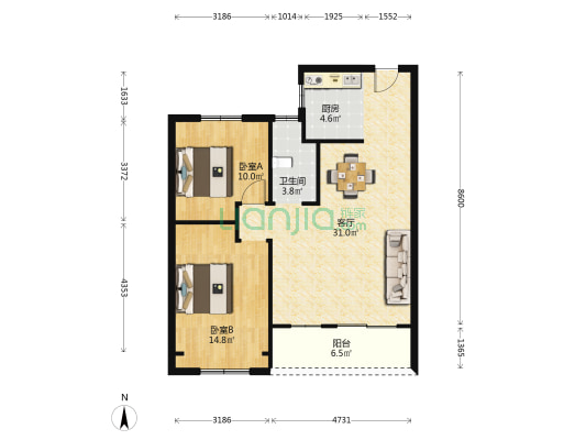 新泽雅苑二组团 2室1厅1卫 88平方