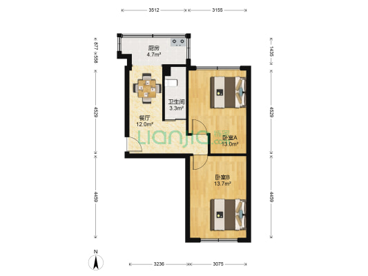 电力宿舍(平阳) 2室1厅1卫 62平方
