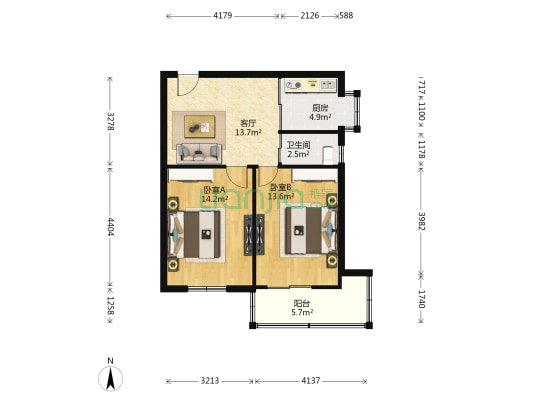 一印社区东区 2室1厅1卫 62平方