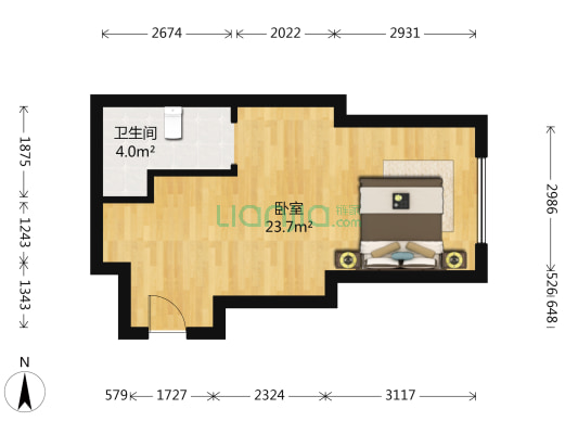 海景国际 1室0厅1卫 44平方