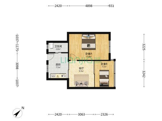 解放街31号 2室1厅1卫 57平方