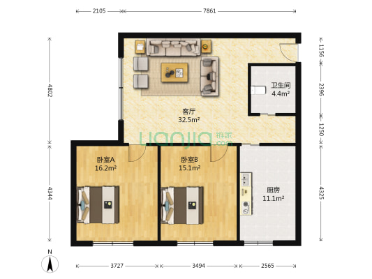 龙德松北支路 2室1厅1卫 88平方