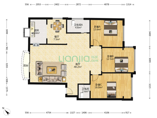 鑫汉城市花园 3室2厅2卫 139平方