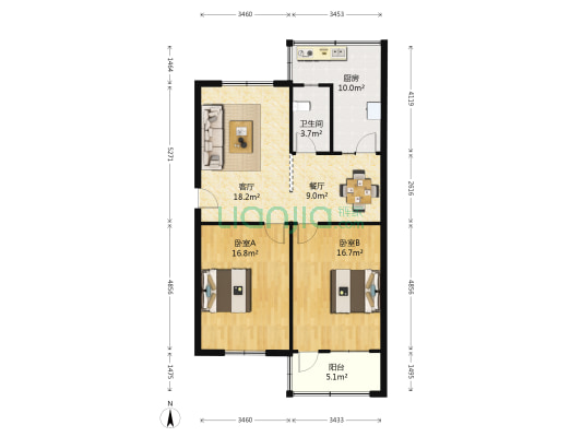 桃源路39号院 2室2厅1卫 98平方