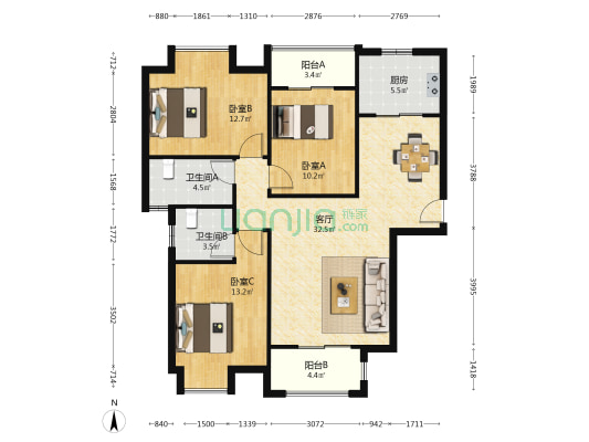 长江广电·光谷家 3室1厅2卫 128平方