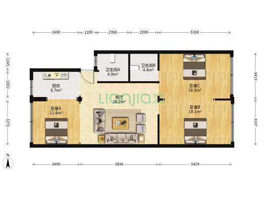 家堡三街33-39号 3室1厅2卫 107平方