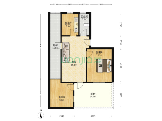 宜城路117号 3室1厅1卫 54平方