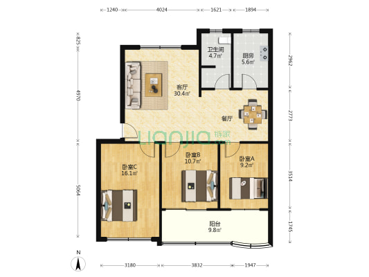 西苑小区 3室1厅1卫 106平方