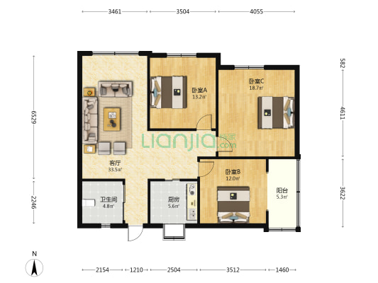 青洲花园 3室1厅1卫 116平方