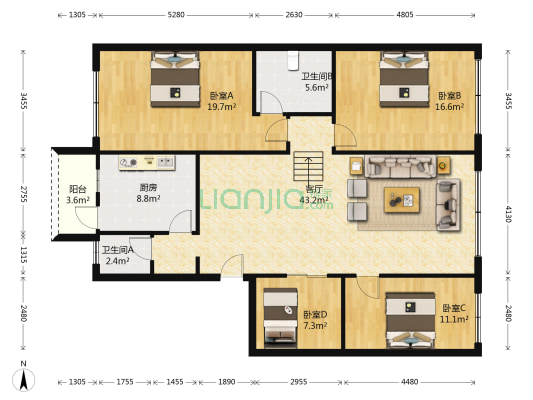 龙水苑 4室1厅2卫 137平方