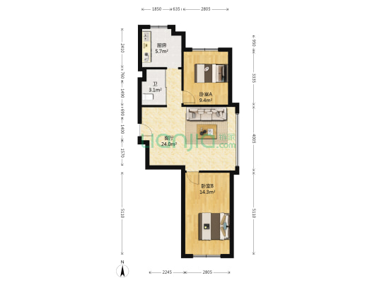 御景名家B区 2室1厅1卫 88平方
