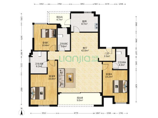蓝光雍锦阁 3室1厅3卫 143平方