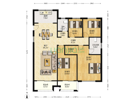 新溪景苑 4室1厅2卫 147平方