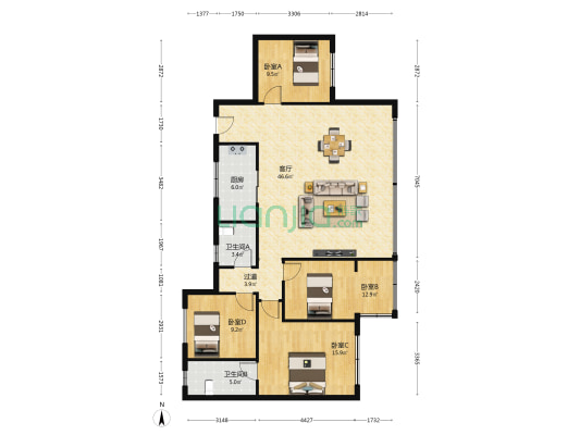 龙湖九里熙上 4室1厅2卫 143平方