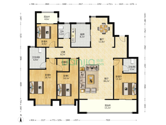 大有院 4室2厅3卫 188平方