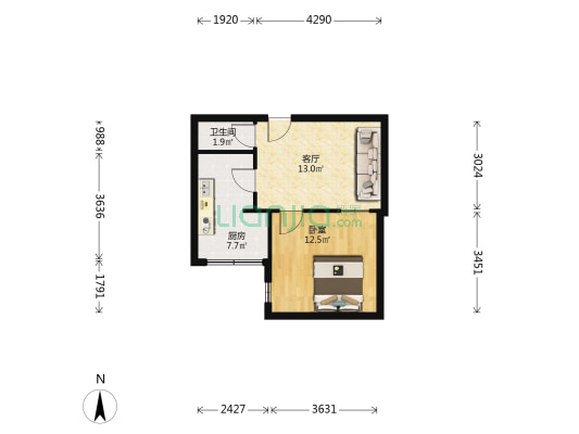 大学北路10号 1室1厅1卫 24平方