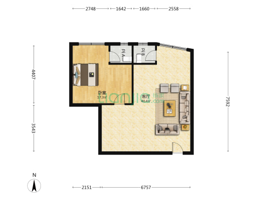 福兴大楼 1室1厅2卫 92平方