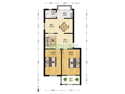 省建科院宿舍 2室2厅1卫 74平方