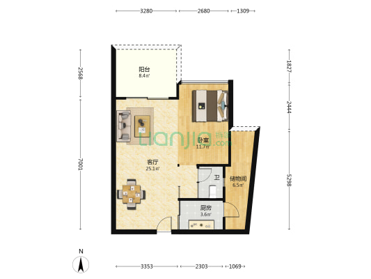 鸿洲·国际公馆 1室1厅1卫 68平方