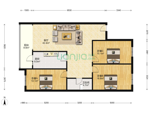 宏伟嘉园南区 3室1厅1卫 137平方