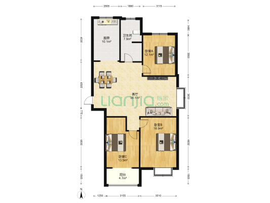 御锦花园 3室1厅1卫 141平方