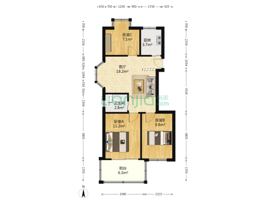 定安东苑 3室1厅1卫 70平方
