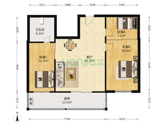 海瀛里 3室1厅1卫 101平方