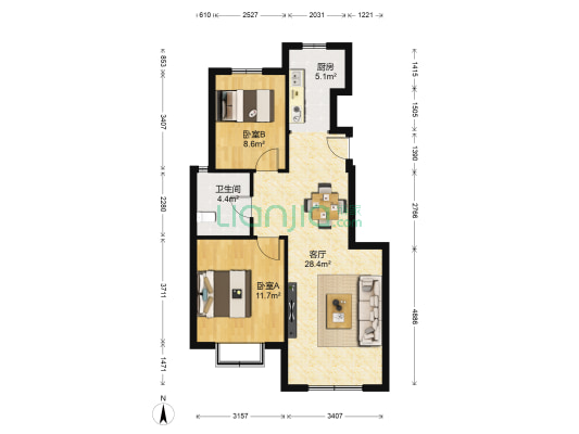 鑫江玫瑰园四期 2室1厅1卫 82平方