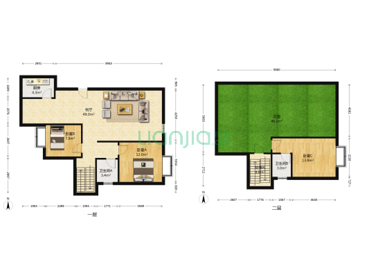 锦绣花园2期 3室1厅2卫 107平方