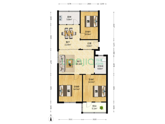 梧丰路852号 3室2厅1卫 100平方