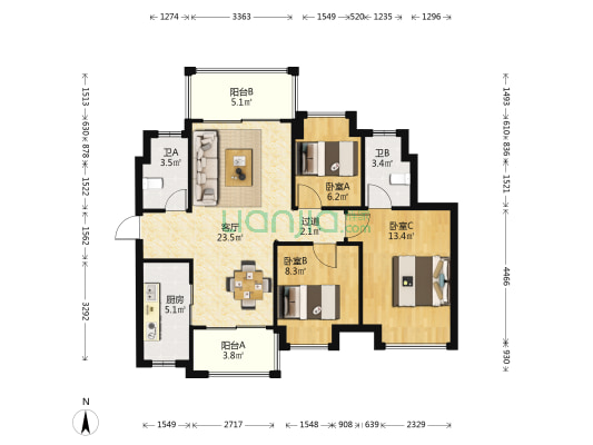 时代水畔雅苑 3室1厅2卫 96平方