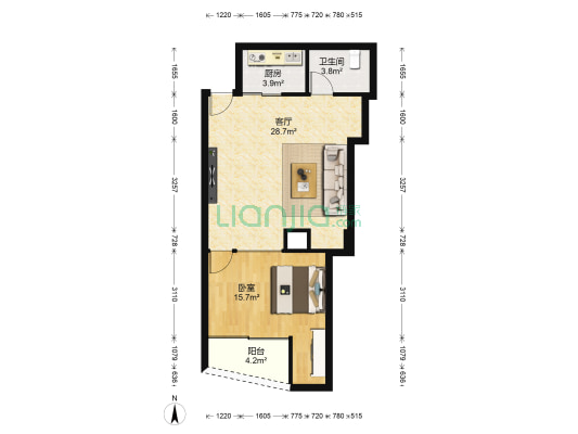 阳光海景 1室1厅1卫 65平方