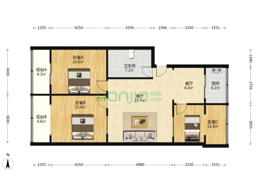 寇庄西路2号 3室2厅1卫 112平方