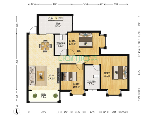 御景华府小区 3室1厅2卫 113平方