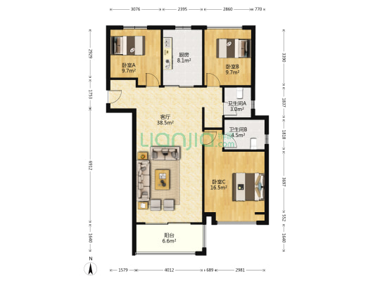 雅居乐春森湖畔东区 3室1厅2卫 131平方