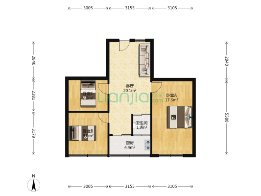 酒厂小区 3室1厅1卫 75平方