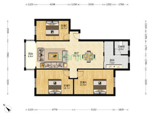 计生办家属楼 3室1厅1卫 110平方