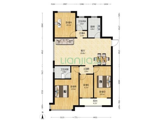 邯郸荣盛金科雅苑 4室1厅2卫 128平方