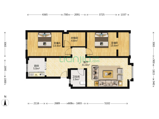 怡晴苑 2室1厅1卫 93平方