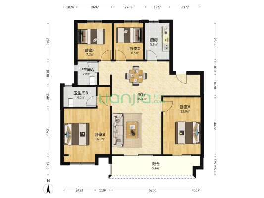 上棠颐和府c区 4室1厅2卫 120平方