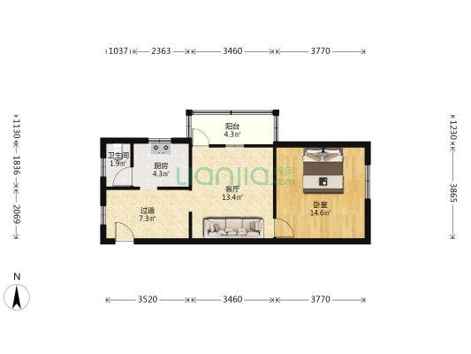中山南路23号小区 1室1厅1卫 54平方
