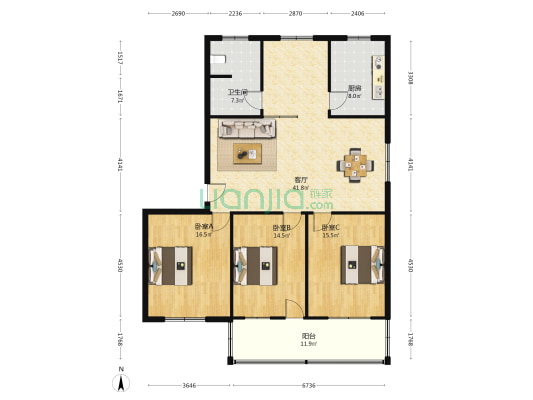 粮食储备库家属院 3室1厅1卫 138平方
