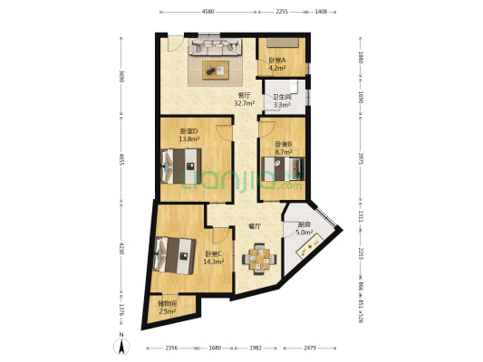 阳台佳苑 4室1厅1卫 110平方