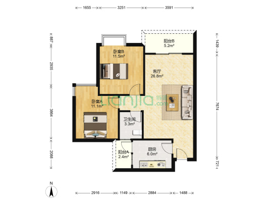 北城鑫泰 2室1厅1卫 79平方