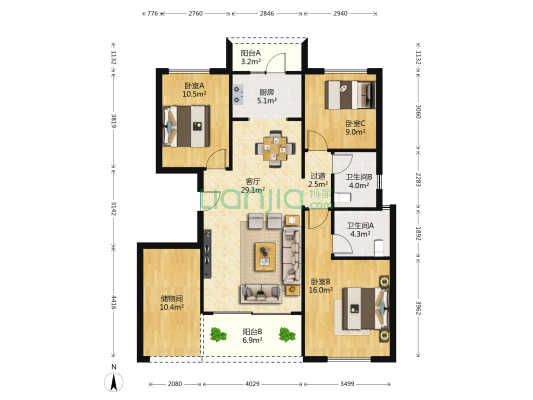 四季贵州 3室1厅2卫 118平方