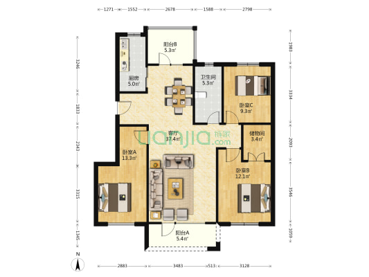 海港明珠 3室1厅1卫 110平方